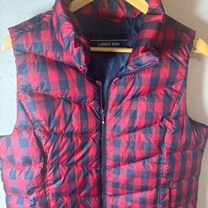 Lands' End Red and Blue Checkered Vest Large
